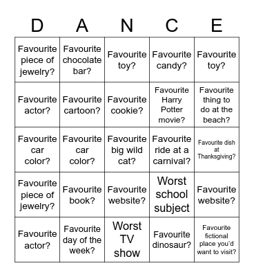DANCER BINGO Card