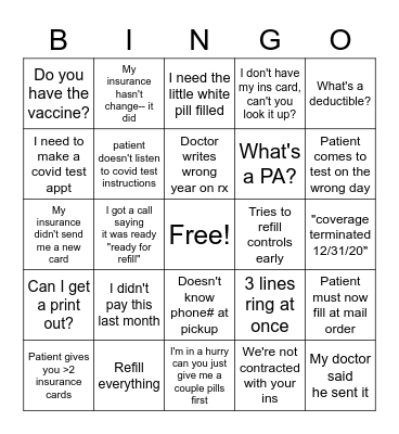 PHARMACY BINGO Card
