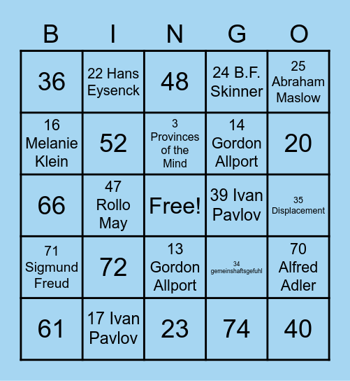 PSYCH BINGO Card