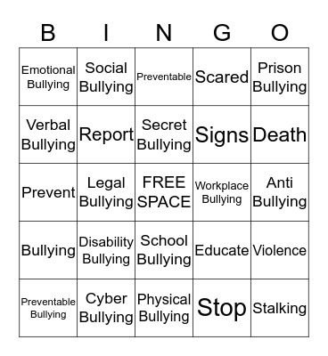 Bullying Bingo Card