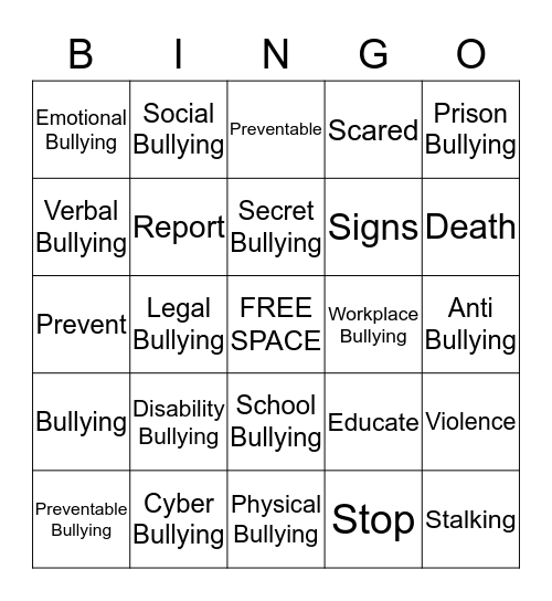 Bullying Bingo Card