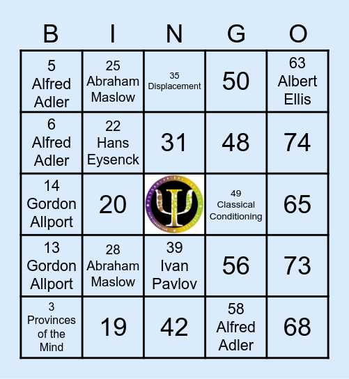 PSYCH BINGO Card