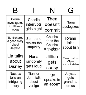 Ninja Bingo Card