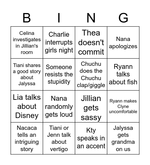 Ninja Bingo Card
