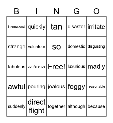 Vocabulary BINGO Card