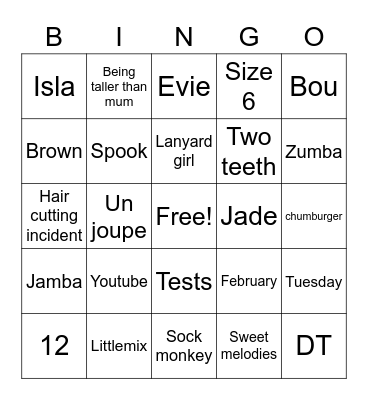 Lana Emmett Cusack - Birthday Girl Bingo Card