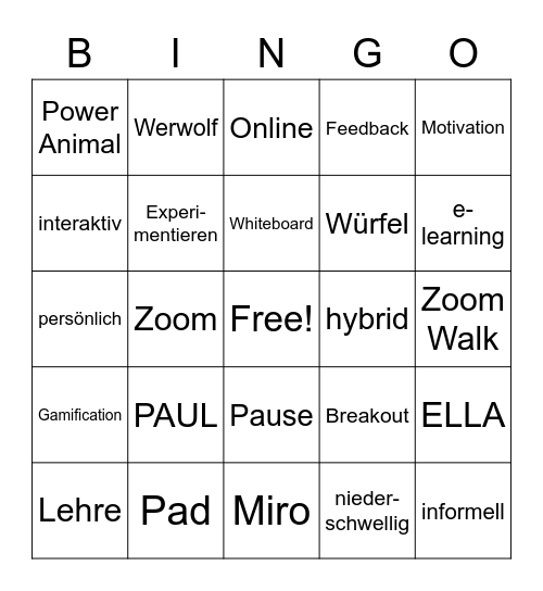 Informelle und interaktive Onlinemeeetings Bingo Card