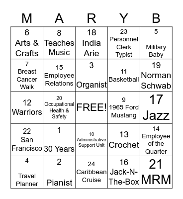 Mary Breland Bingo! Bingo Card