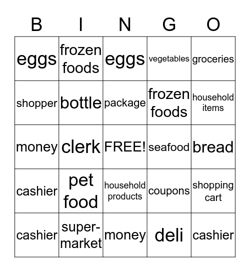 Supermarket Bingo Card