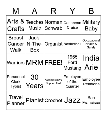 Mary Breland Bingo! Bingo Card