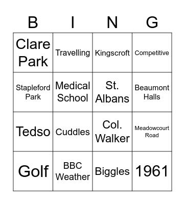 Liz's 60th Birthday Bingo Card