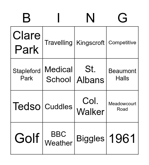 Liz's 60th Birthday Bingo Card