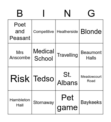 Liz's 60th Birthday Bingo Card