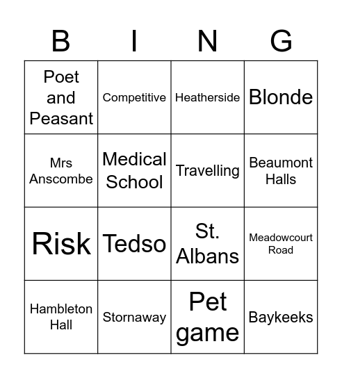 Liz's 60th Birthday Bingo Card