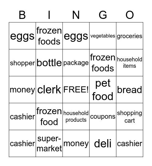 Supermarket Bingo Card