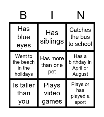 Classroom Bingo Card