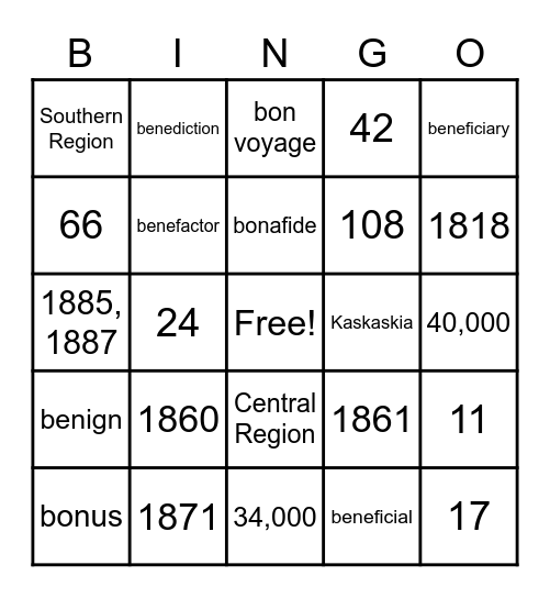ben, bene, bon, Illinois, Bingo Card