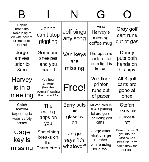 Dynamics Lab Bingo! Bingo Card