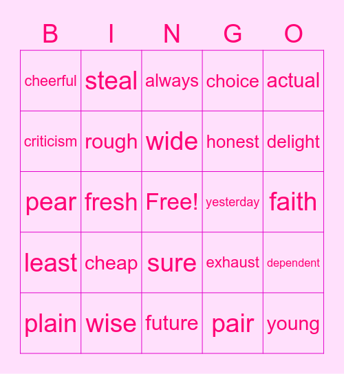 Spelling List #3 Bingo Card