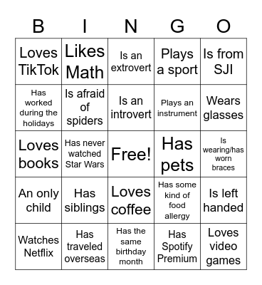 Get to Know You Bingo! Bingo Card