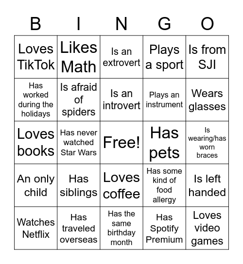 Get to Know You Bingo! Bingo Card