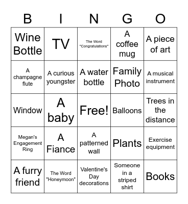I Spy Bridal Bingo Card