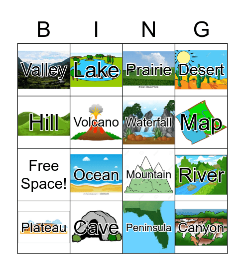 Landforms Bingo Card