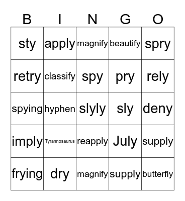 y says long i  Bingo Card