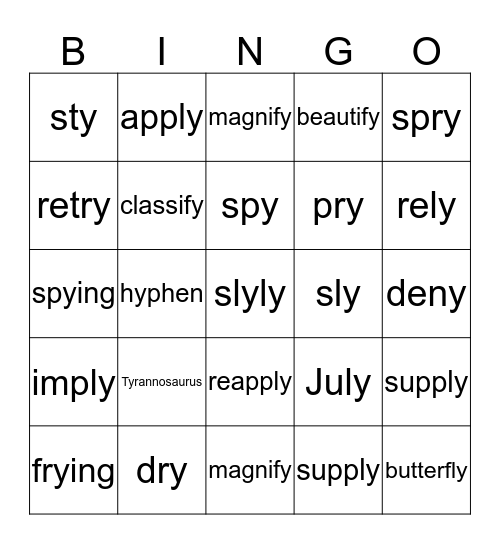 y says long i  Bingo Card