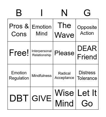 DBT Bingo Card