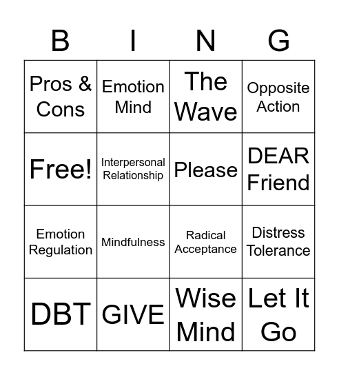 DBT Bingo Card