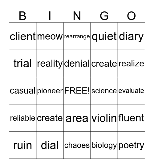 Vowel Split Bingo Card