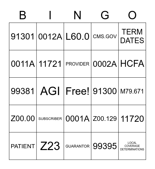 BILLING BINGO Card