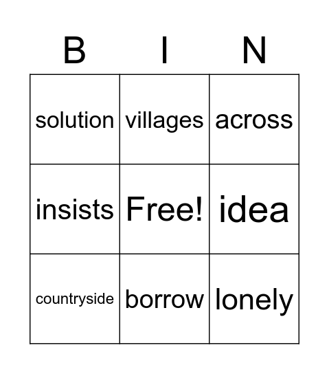 Vocab Bingo Card