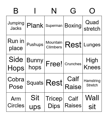 Fitness Bingo Card