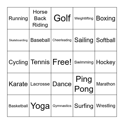 Sports Bingo Card