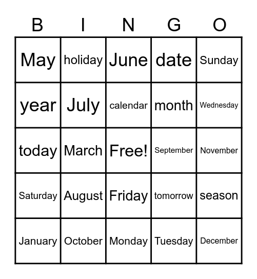 Spelling Bingo Card