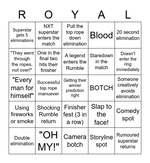 Royal Rumble 2021 Bingo Card
