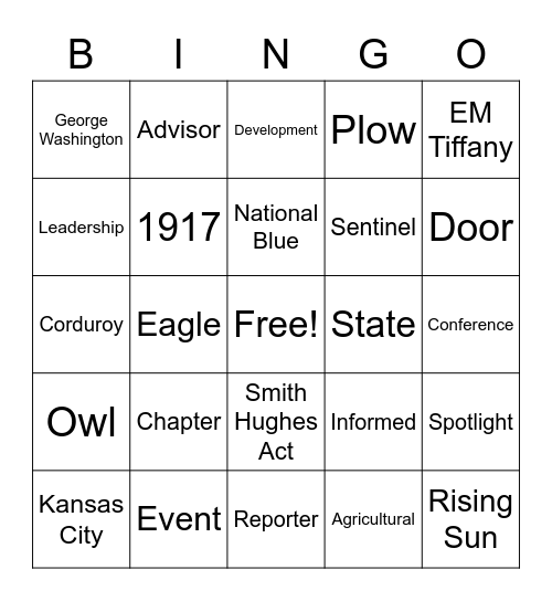 FFA Bingo Card