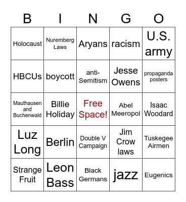 Jewish and Black Connection BINGO Card