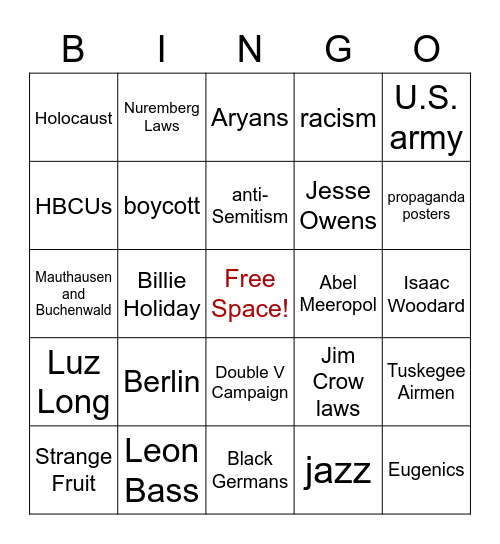 Jewish and Black Connection BINGO Card