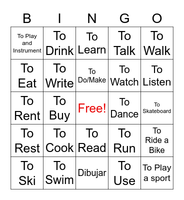 Verbs Bingo Card
