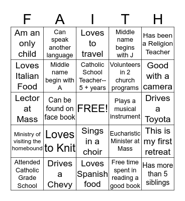 Getting to Know You Bingo Card