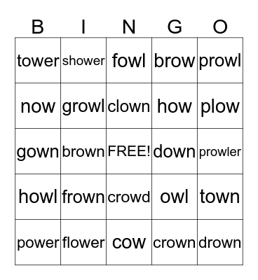 OW - clown Bingo Card