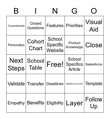 K12 Enrollment Presentation Calls Bingo Card