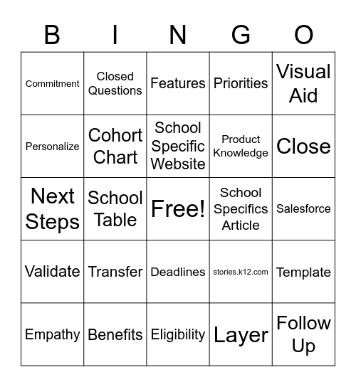 K12 Enrollment Presentation Calls Bingo Card