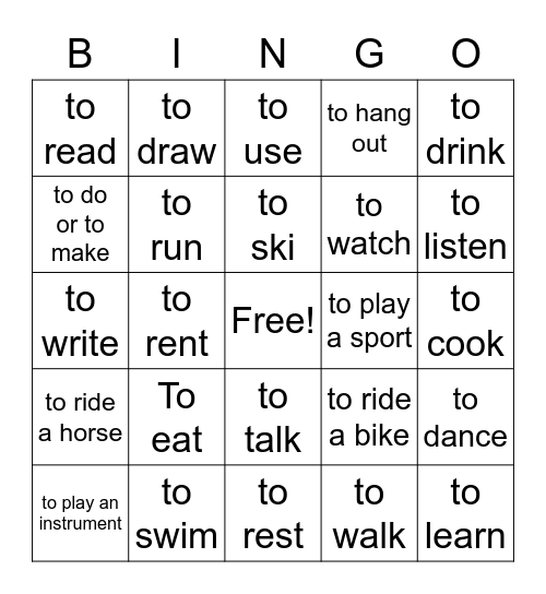 los verbos Bingo Card