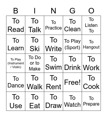 Spanish Verbs (English Version) Bingo Card