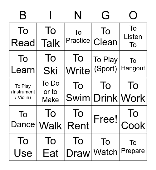 Spanish Verbs (English Version) Bingo Card