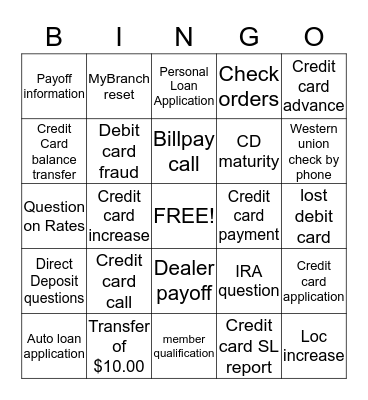 MCC Bingo  Bingo Card